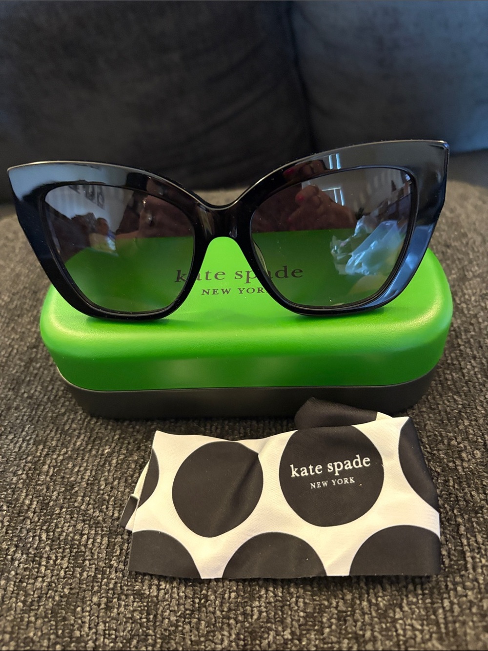 kate spade Black Cat-Eye Sunglasses with Green Case